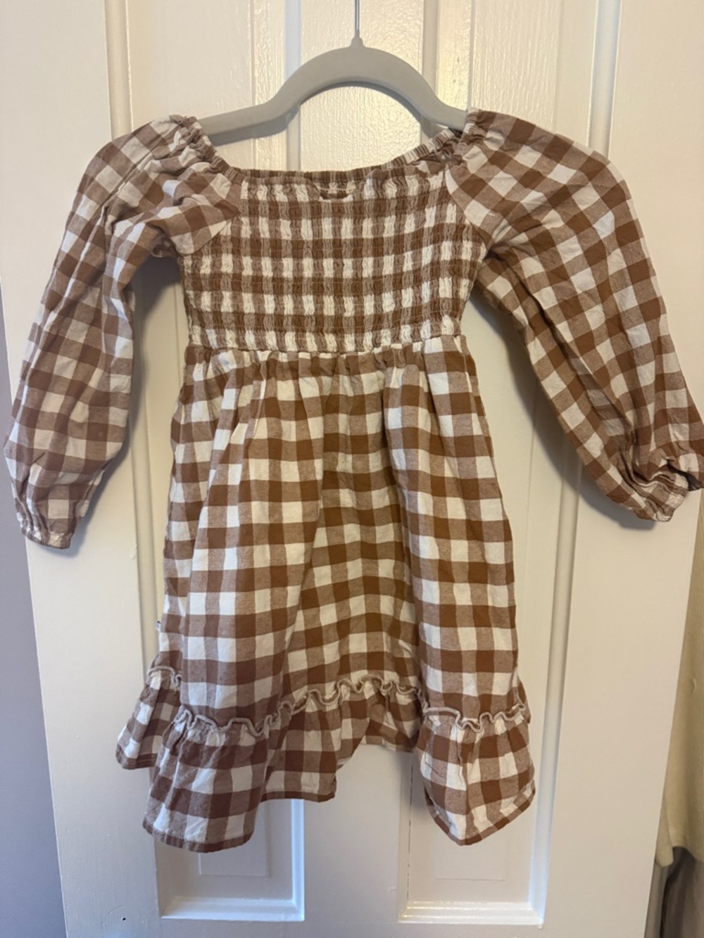 Caden Lane Brown and White 100% cotton Gingham Smocked Dress